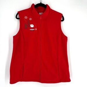 Holiday Editions Women's Fleece Sleeveless Zip-Up Mock Neck Santa Vest Red Large